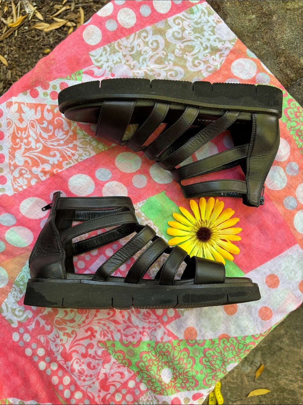 🌞 STRATEGIA; Black Leather Italian Designer Gladiator Sandals; Women’s Size 9! - Picture 6 of 15